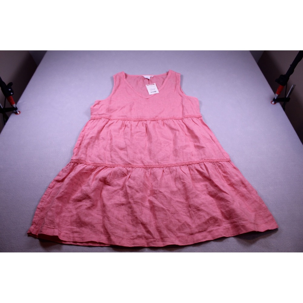 Lucky Brand Pink Linen Tiered Sleeveless V-Neck Mini Dress Medium NWT